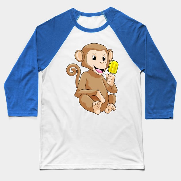 Monkey with Popsicle Baseball T-Shirt by Markus Schnabel